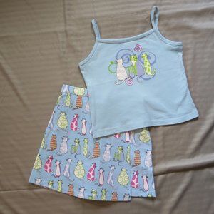 Girls Adorable Happy Kitty Cats & Kittens Blue Top & Skort Set  Size 10/12  NWOT